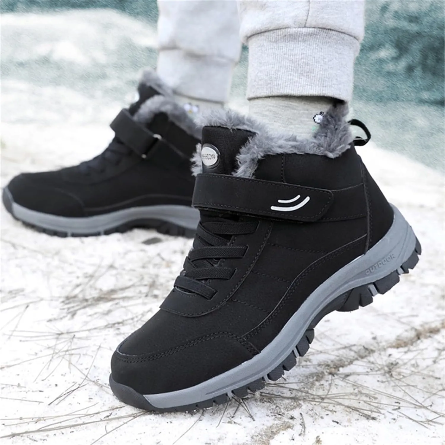 Men's Work Boots Wide Width Hiking Sneakers Warm Fur Lined Women's Safety Toe Shoes Non-Slip Winter Outdoor Botas Waterproof Non Slip Hike Grounded Footwear