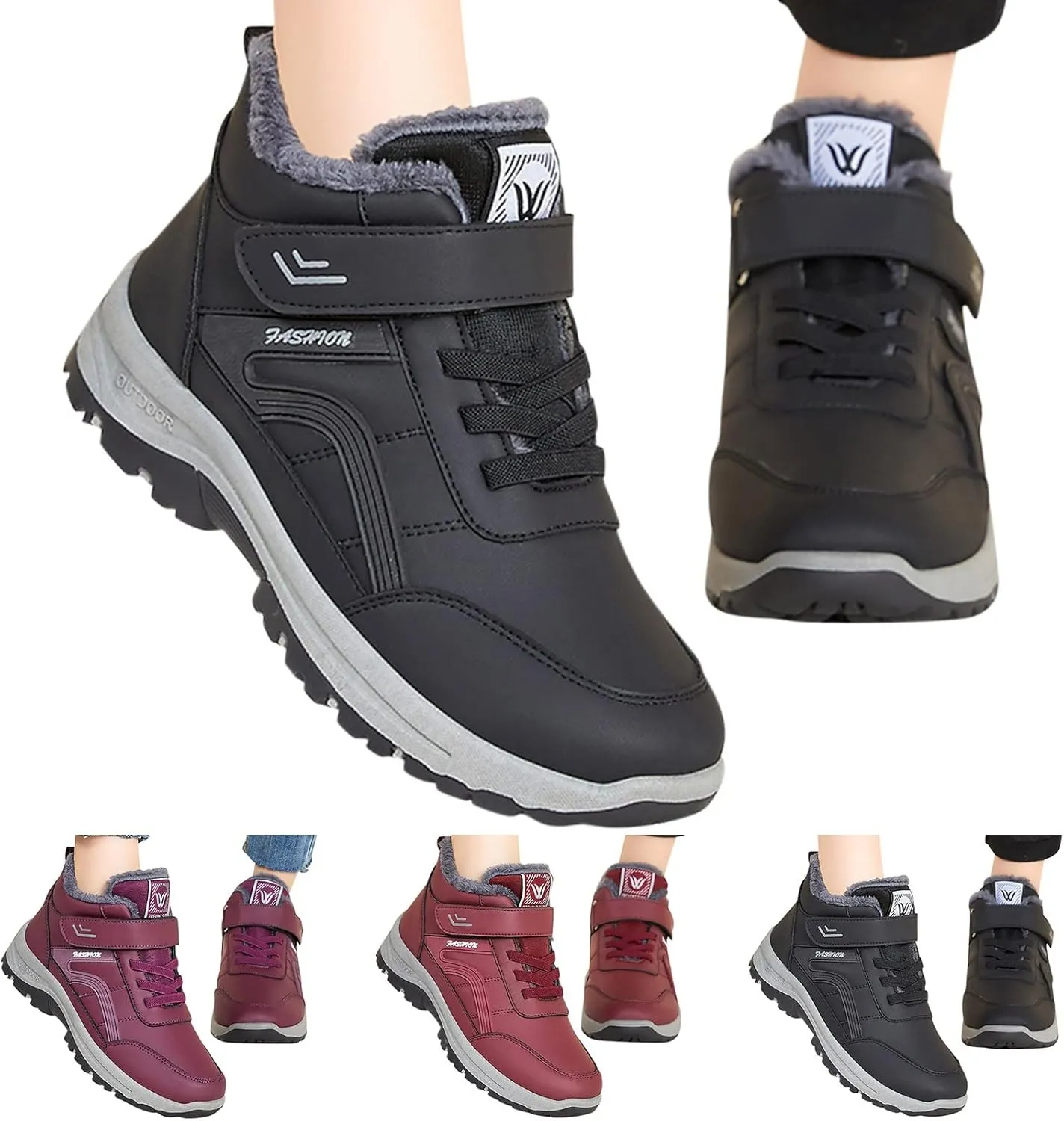 Mens Work Boots Wide Width Hiking Sneakers Zip Up Fur Lined Womens Workout Shoes with Zipper Waterproof Platform Botas Slip Resistant Hike Grounded Footwear