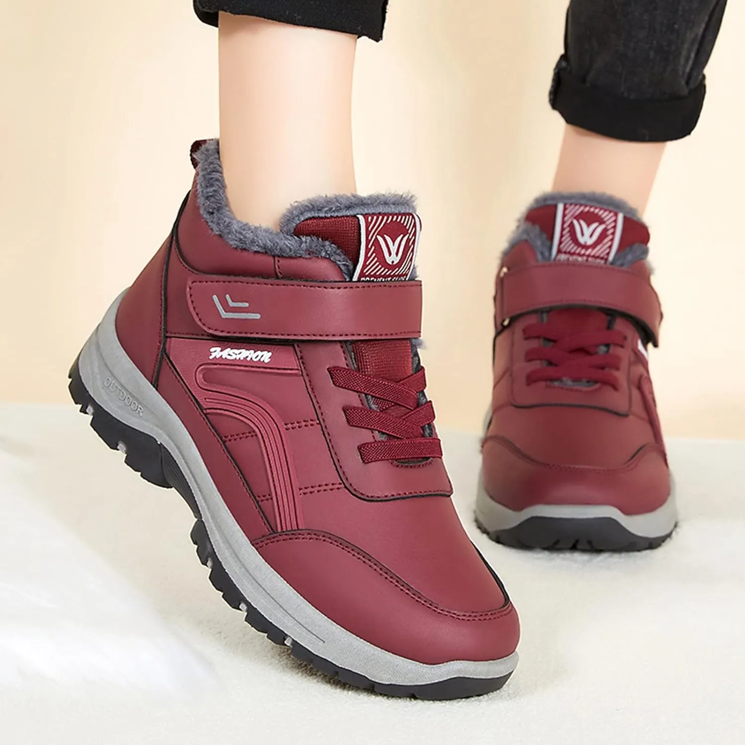 Mens Work Boots Wide Width Hiking Sneakers Zip Up Fur Lined Womens Workout Shoes with Zipper Waterproof Platform Botas Slip Resistant Hike Grounded Footwear