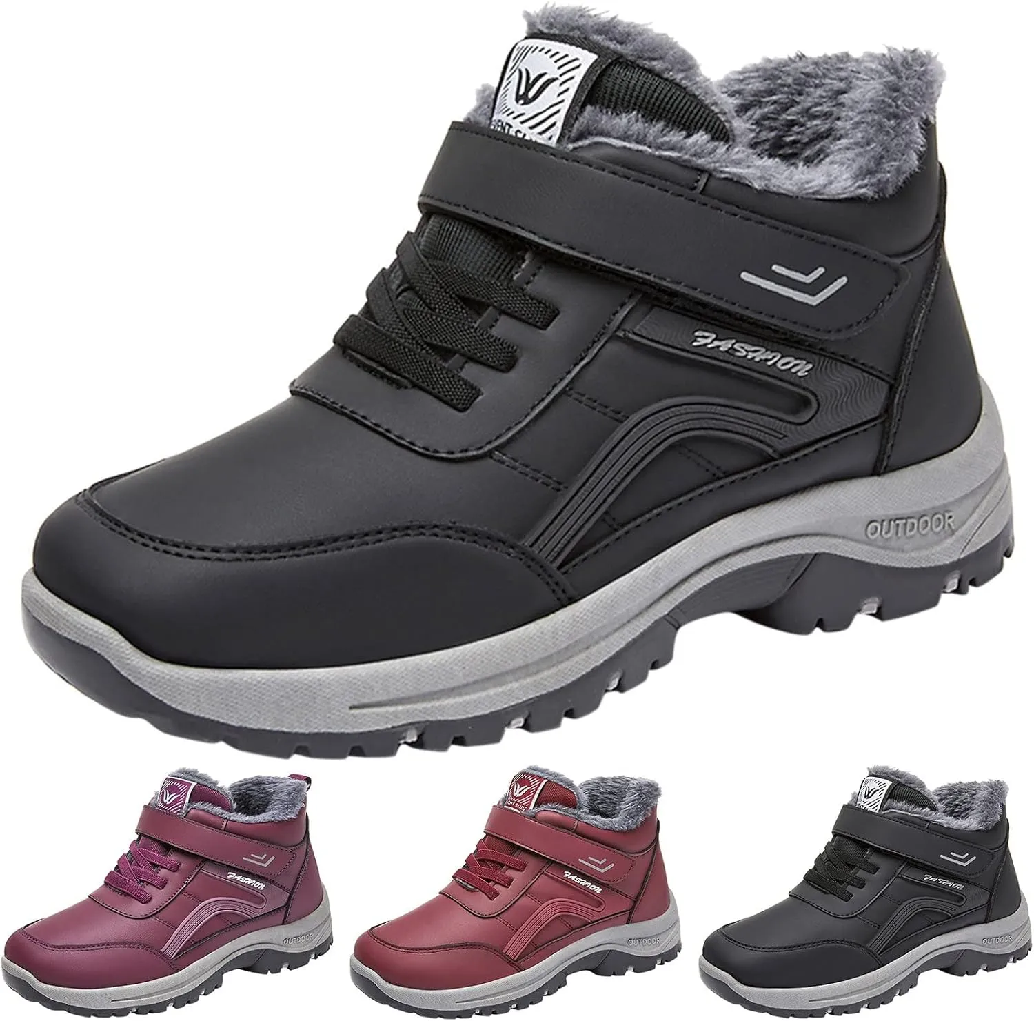 Mens Work Boots Wide Width Hiking Sneakers Zip Up Fur Lined Womens Workout Shoes with Zipper Waterproof Platform Botas Slip Resistant Hike Grounded Footwear