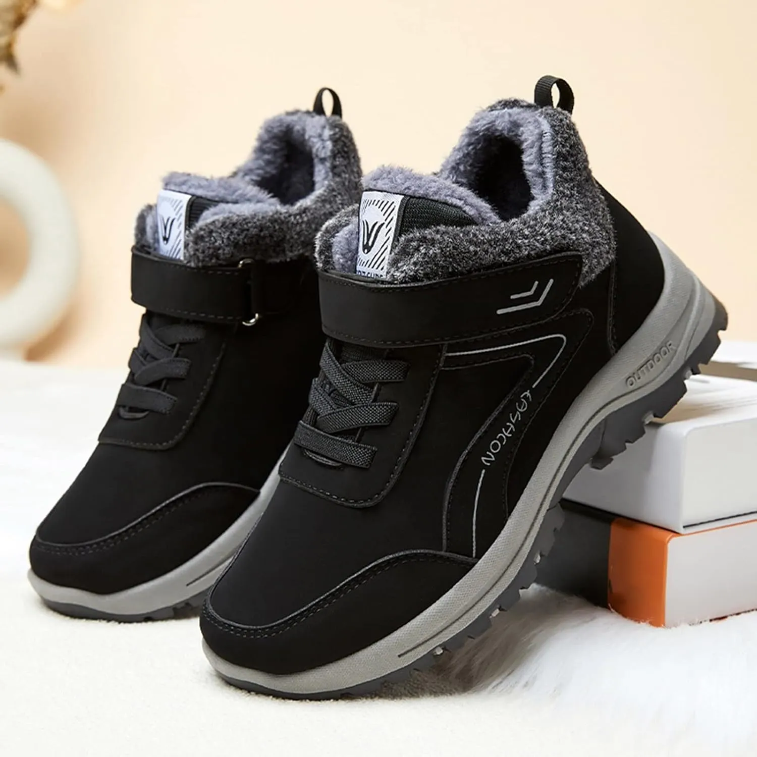 Men's Work Boots with Zipper Hiking Sneakers Fur Lined Ankle Boot Womens Safety Shoes Nonslip Wide Outdoor Shoes Slip on Loafers Hike Grounded Footwear