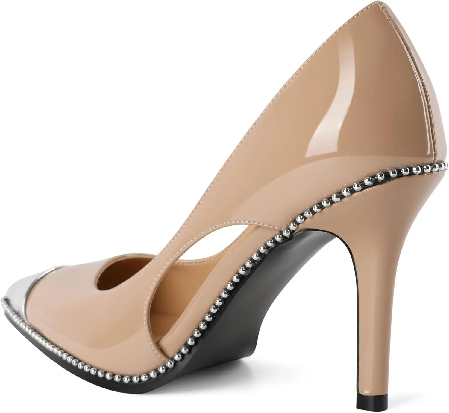 Mettesally Stiletto Heels Beaded Pumps for Women Sliver Cap Pointed Toe Pumps Sexy Cut Out High Heels for Women Dressy Causal 3.5 Inch