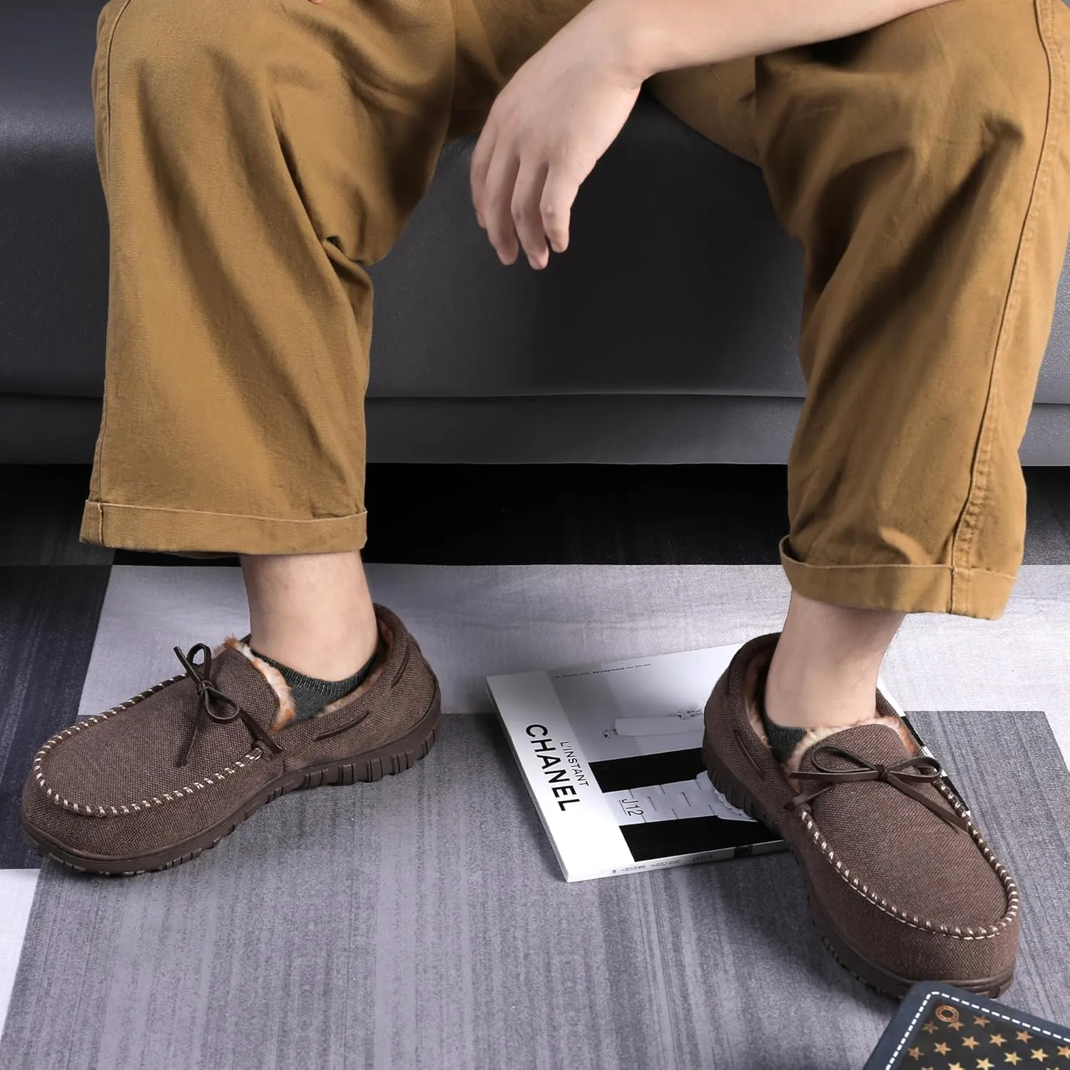 MIXIN Mens Slippers Indoor Outdoor Memory Foam House Shoes Anti-Slip Moccasins Slippers for Men