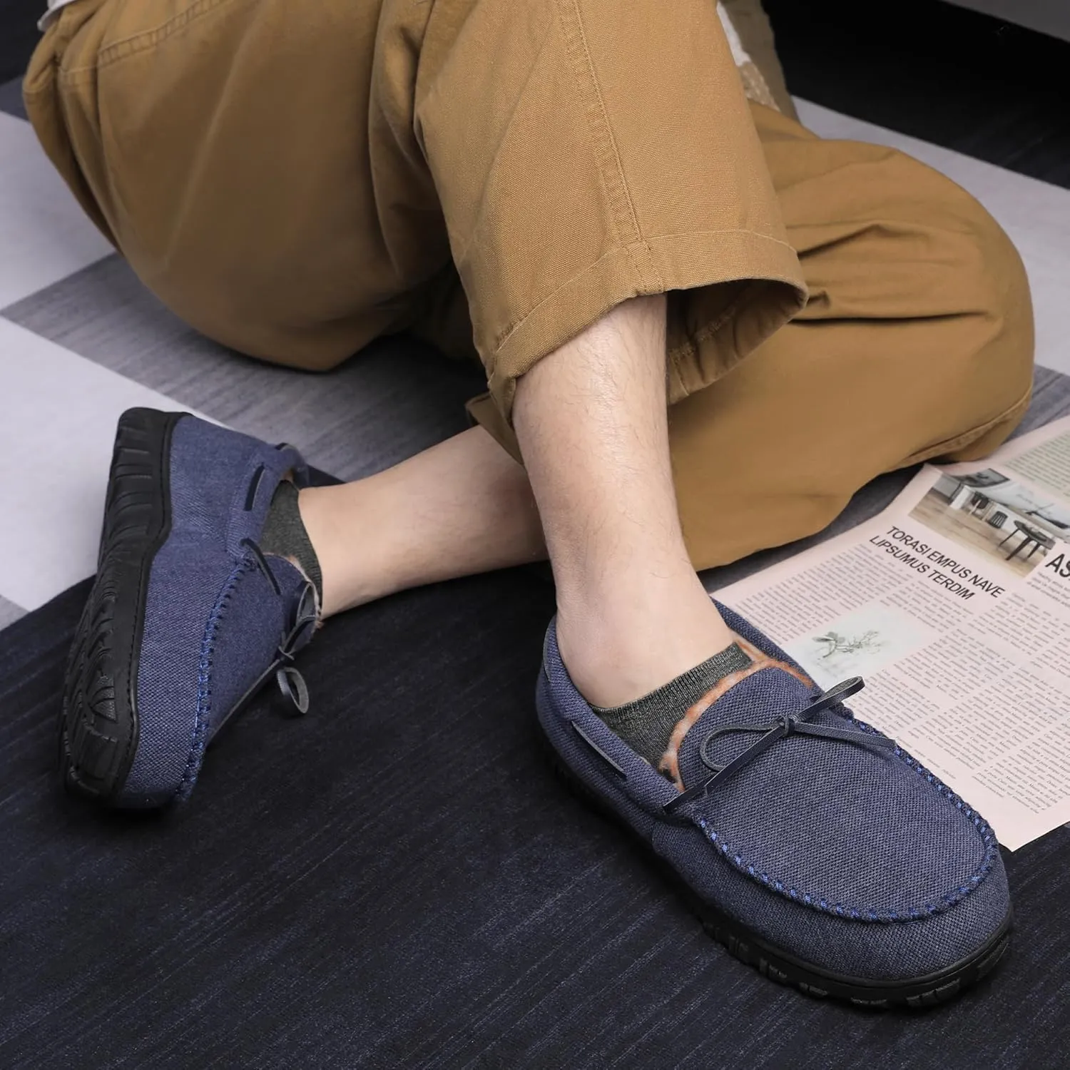 MIXIN Mens Slippers Indoor Outdoor Memory Foam House Shoes Anti-Slip Moccasins Slippers for Men