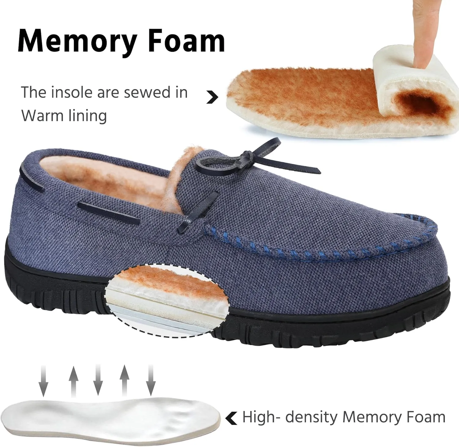 MIXIN Mens Slippers Indoor Outdoor Memory Foam House Shoes Anti-Slip Moccasins Slippers for Men