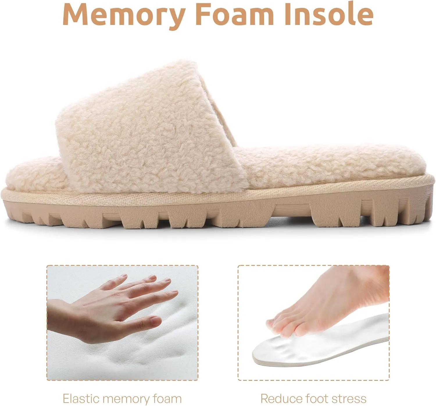 MIXIN Women's Open Toe Slippers Indoor Warm Fuzzy Fur Lining Soft Anti-Slip House Shoes