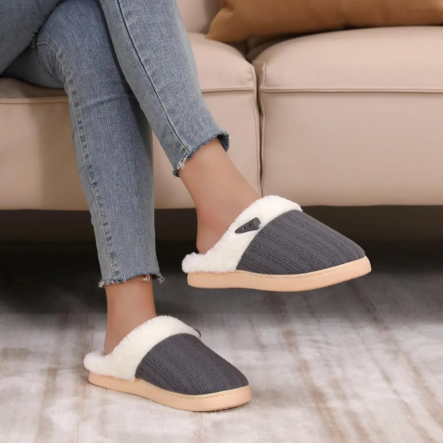 NineCiFun Women's Slip on Fuzzy House Slippers Memory Foam Slippers Scuff Outdoor Indoor Warm Plush Bedroom Shoes with Faux Fur Lining