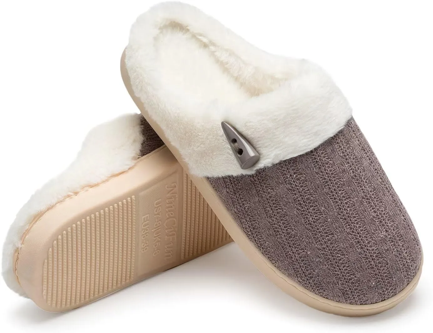 NineCiFun Women's Slip on Fuzzy House Slippers Memory Foam Slippers Scuff Outdoor Indoor Warm Plush Bedroom Shoes with Faux Fur Lining