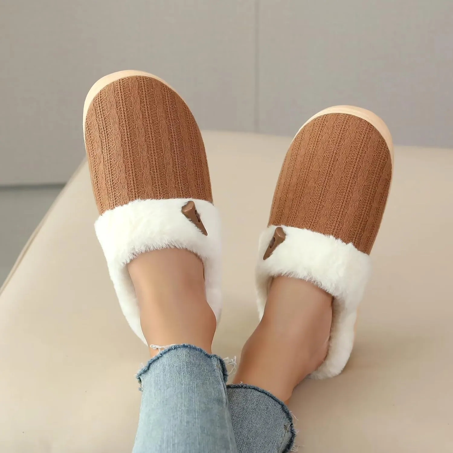 NineCiFun Women's Slip on Fuzzy House Slippers Memory Foam Slippers Scuff Outdoor Indoor Warm Plush Bedroom Shoes with Faux Fur Lining