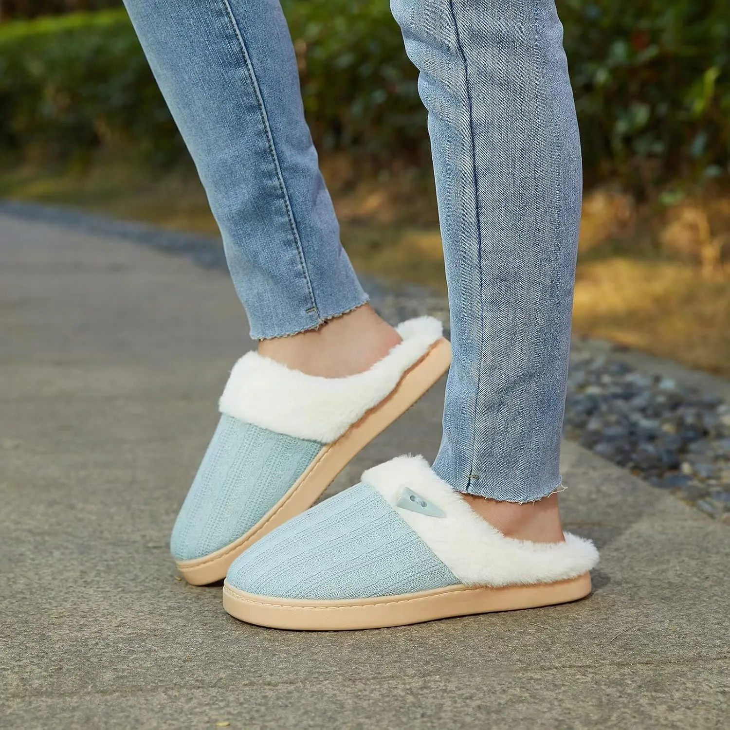 NineCiFun Women's Slip on Fuzzy House Slippers Memory Foam Slippers Scuff Outdoor Indoor Warm Plush Bedroom Shoes with Faux Fur Lining