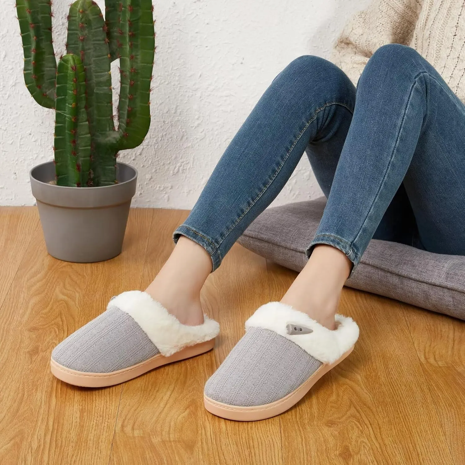 NineCiFun Women's Slip on Fuzzy House Slippers Memory Foam Slippers Scuff Outdoor Indoor Warm Plush Bedroom Shoes with Faux Fur Lining