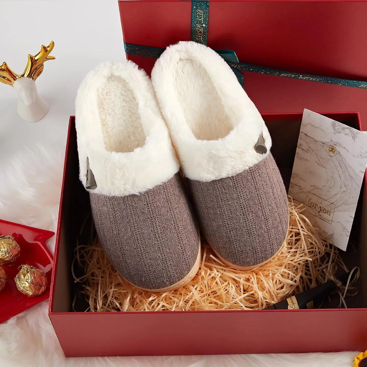 NineCiFun Women's Slip on Fuzzy House Slippers Memory Foam Slippers Scuff Outdoor Indoor Warm Plush Bedroom Shoes with Faux Fur Lining
