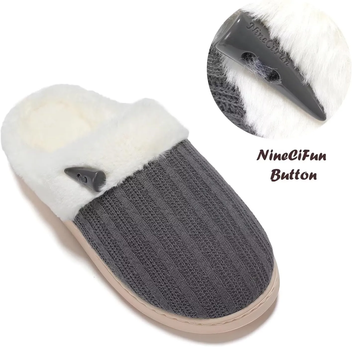 NineCiFun Women's Slip on Fuzzy House Slippers Memory Foam Slippers Scuff Outdoor Indoor Warm Plush Bedroom Shoes with Faux Fur Lining