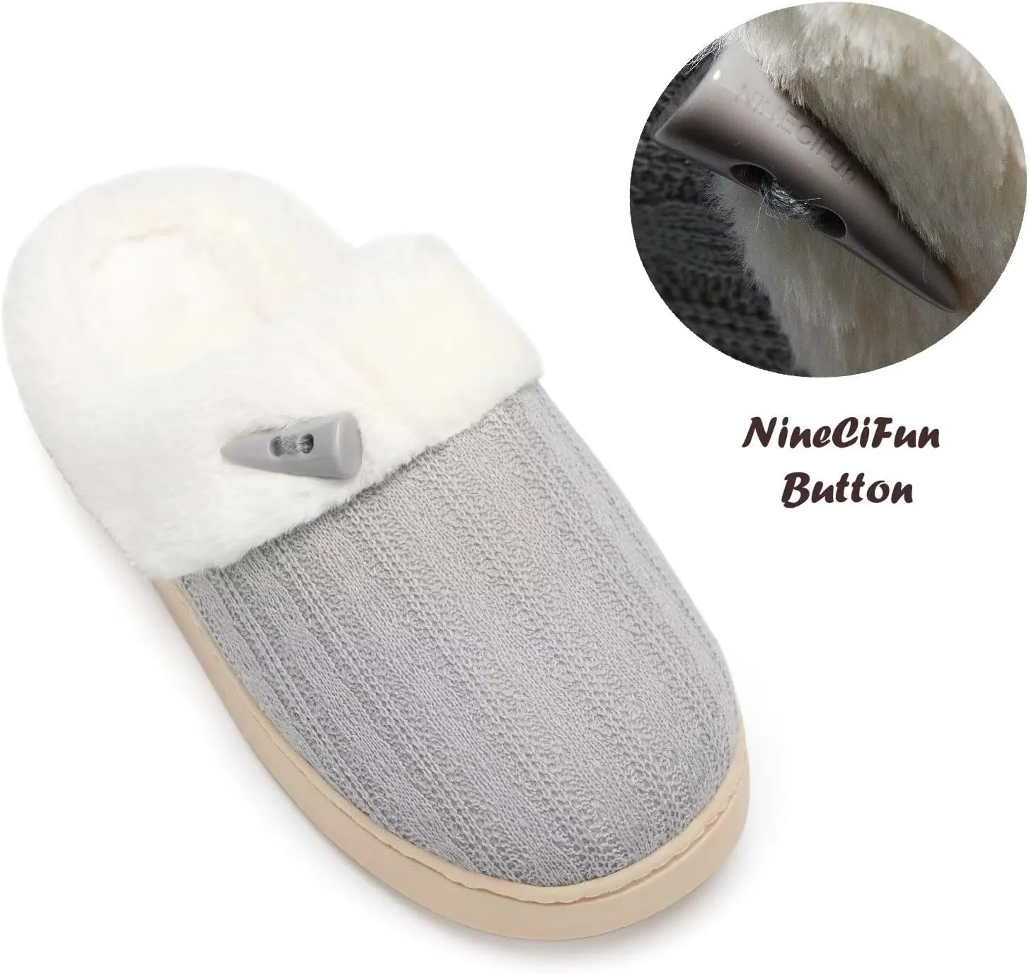 NineCiFun Women's Slip on Fuzzy House Slippers Memory Foam Slippers Scuff Outdoor Indoor Warm Plush Bedroom Shoes with Faux Fur Lining