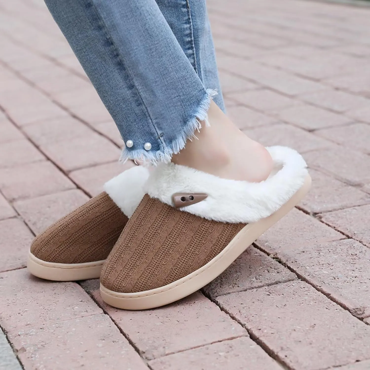 NineCiFun Women's Slip on Fuzzy House Slippers Memory Foam Slippers Scuff Outdoor Indoor Warm Plush Bedroom Shoes with Faux Fur Lining