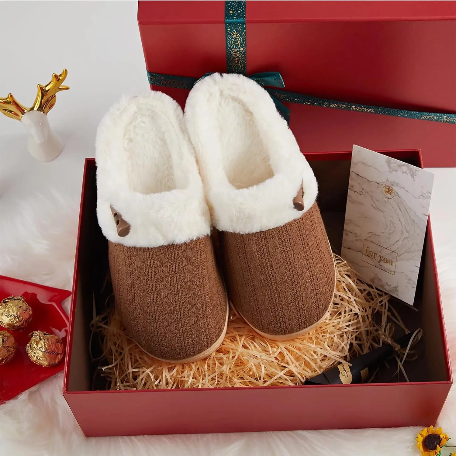 NineCiFun Women's Slip on Fuzzy House Slippers Memory Foam Slippers Scuff Outdoor Indoor Warm Plush Bedroom Shoes with Faux Fur Lining