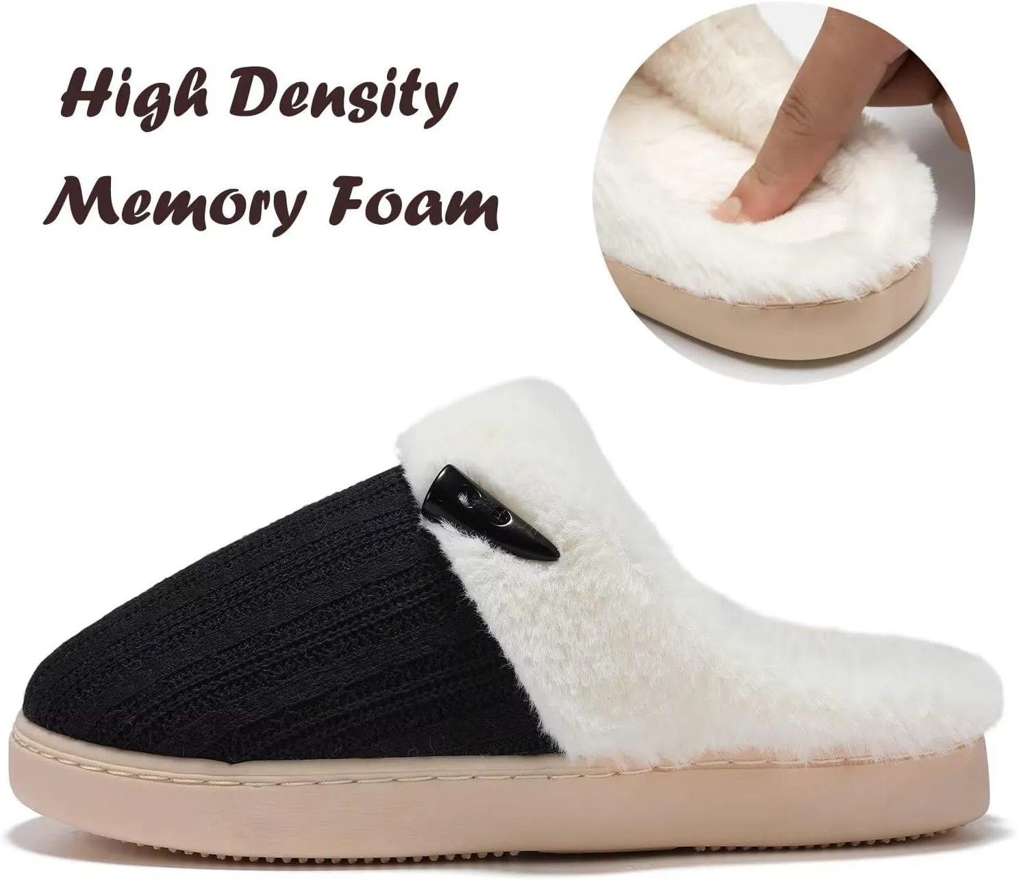 NineCiFun Women's Slip on Fuzzy House Slippers Memory Foam Slippers Scuff Outdoor Indoor Warm Plush Bedroom Shoes with Faux Fur Lining