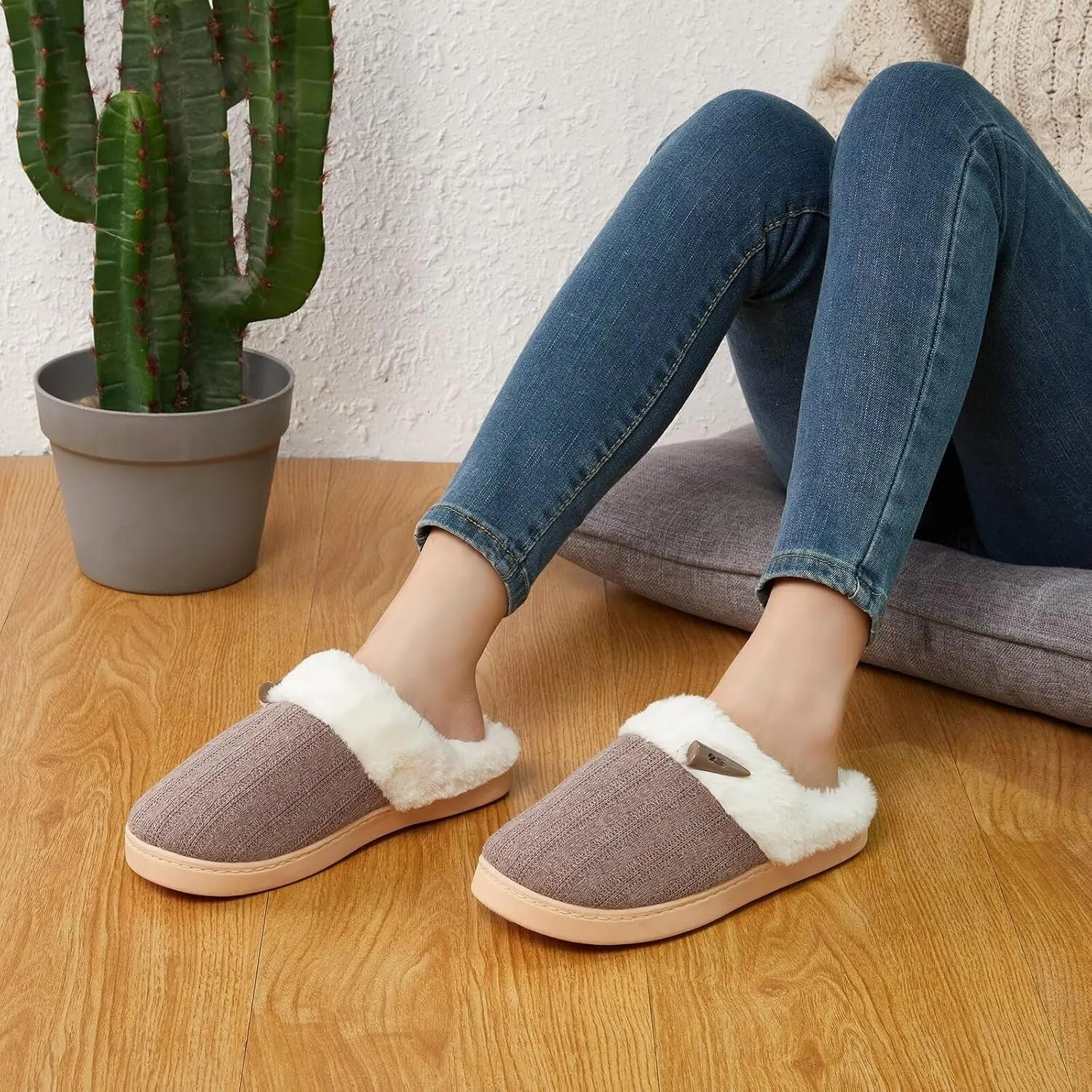 NineCiFun Women's Slip on Fuzzy House Slippers Memory Foam Slippers Scuff Outdoor Indoor Warm Plush Bedroom Shoes with Faux Fur Lining
