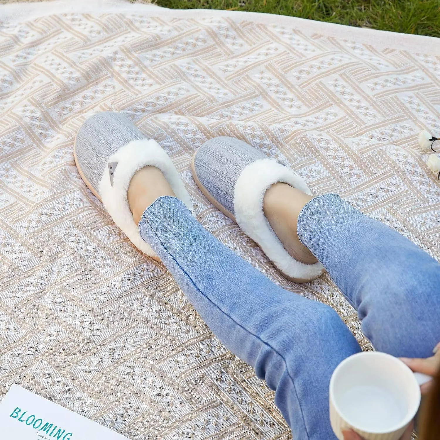 NineCiFun Women's Slip on Fuzzy House Slippers Memory Foam Slippers Scuff Outdoor Indoor Warm Plush Bedroom Shoes with Faux Fur Lining