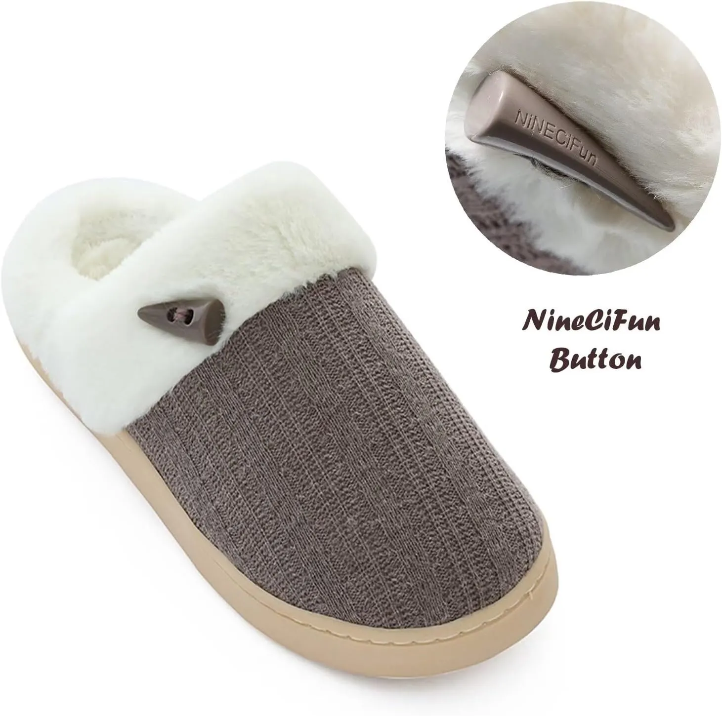 NineCiFun Women's Slip on Fuzzy House Slippers Memory Foam Slippers Scuff Outdoor Indoor Warm Plush Bedroom Shoes with Faux Fur Lining