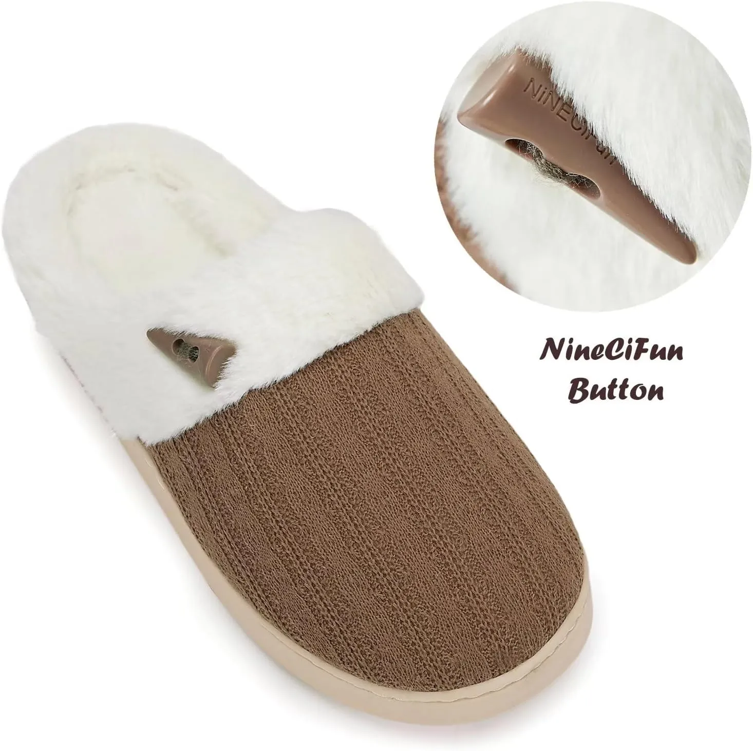 NineCiFun Women's Slip on Fuzzy House Slippers Memory Foam Slippers Scuff Outdoor Indoor Warm Plush Bedroom Shoes with Faux Fur Lining