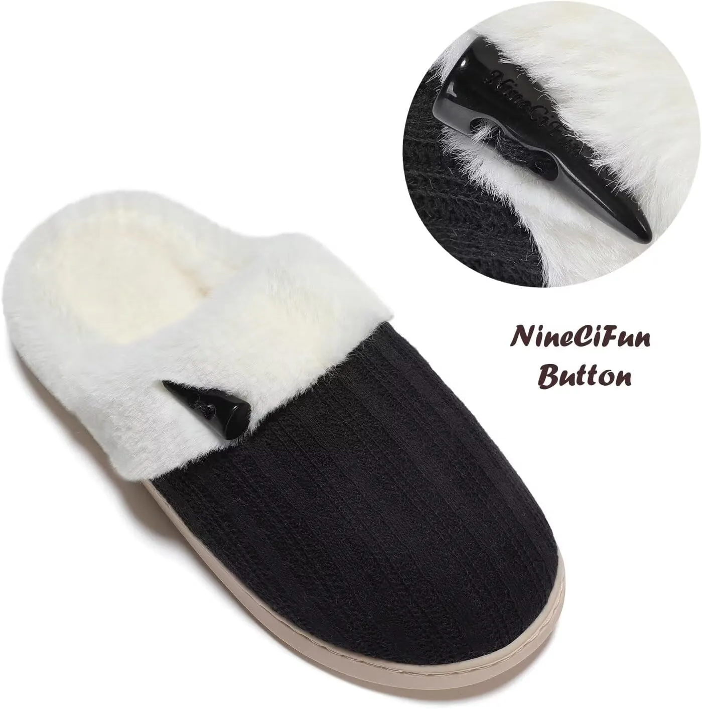 NineCiFun Women's Slip on Fuzzy House Slippers Memory Foam Slippers Scuff Outdoor Indoor Warm Plush Bedroom Shoes with Faux Fur Lining