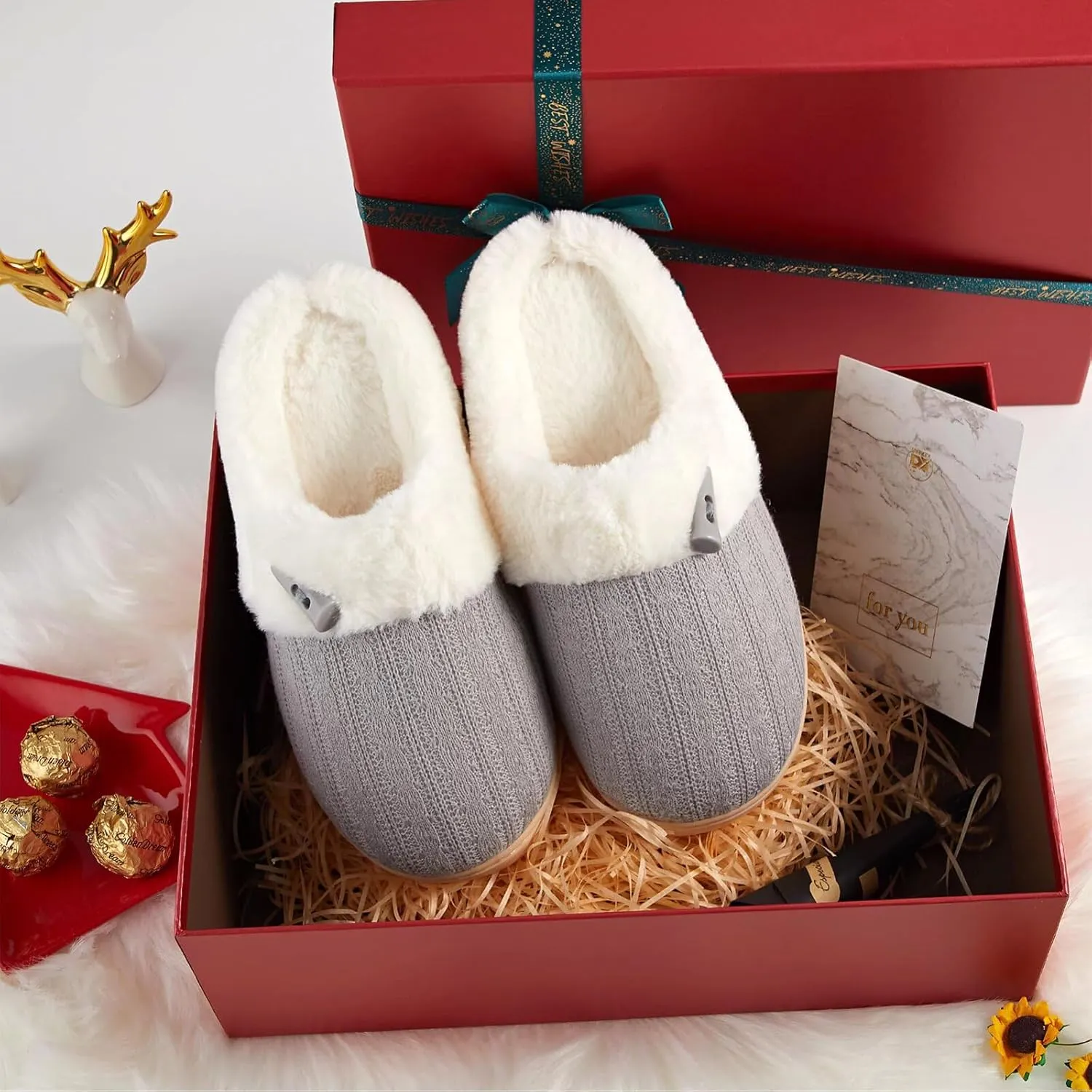 NineCiFun Women's Slip on Fuzzy House Slippers Memory Foam Slippers Scuff Outdoor Indoor Warm Plush Bedroom Shoes with Faux Fur Lining