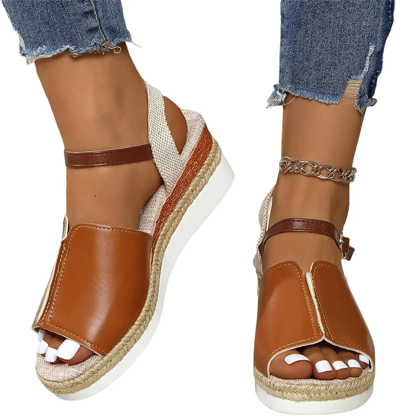 Orthopedic Wedge Sandals for Women Summer Dressy Casual Open Toe Ankle Strap Platform Espadrille Wedges Comfortable Outdoor Beach Shoes