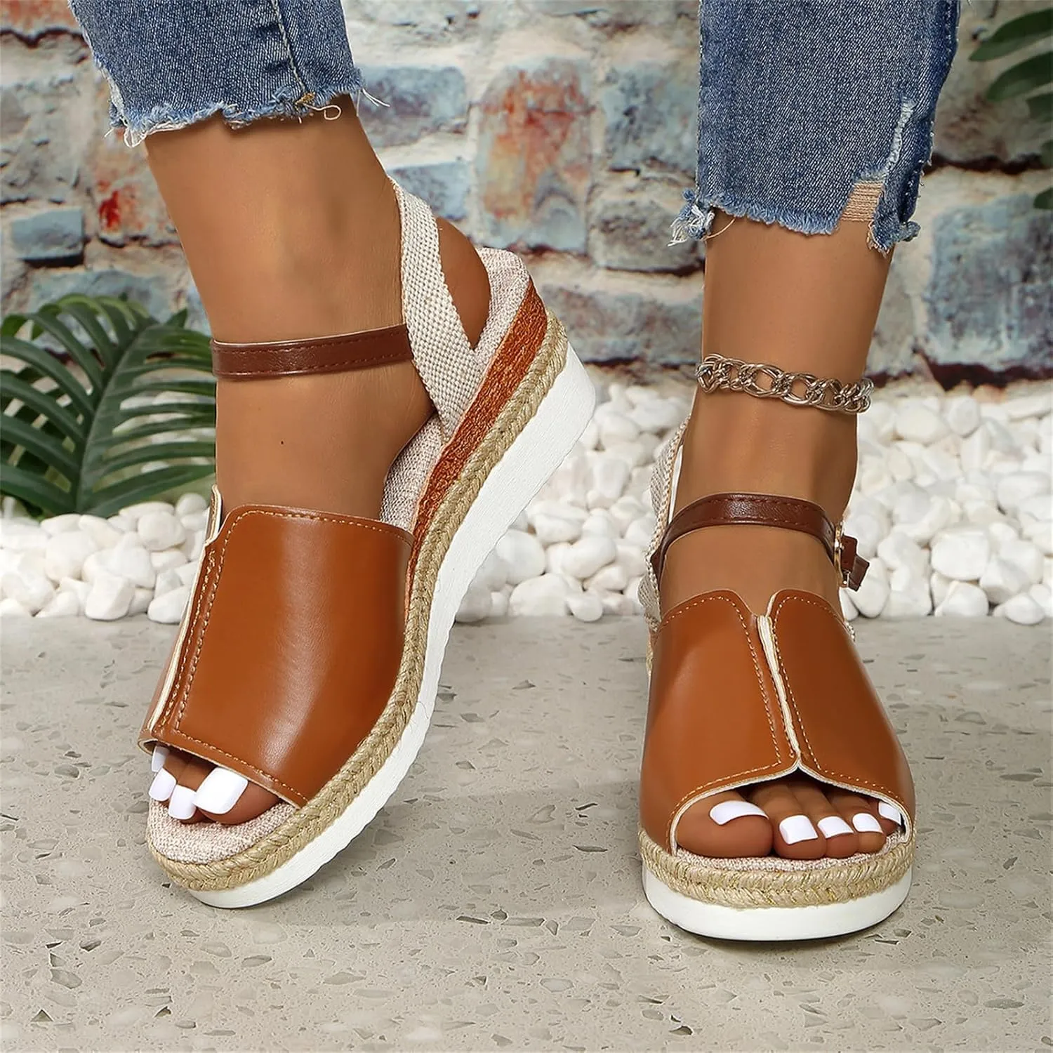 Orthopedic Wedge Sandals for Women Summer Dressy Casual Open Toe Ankle Strap Platform Espadrille Wedges Comfortable Outdoor Beach Shoes