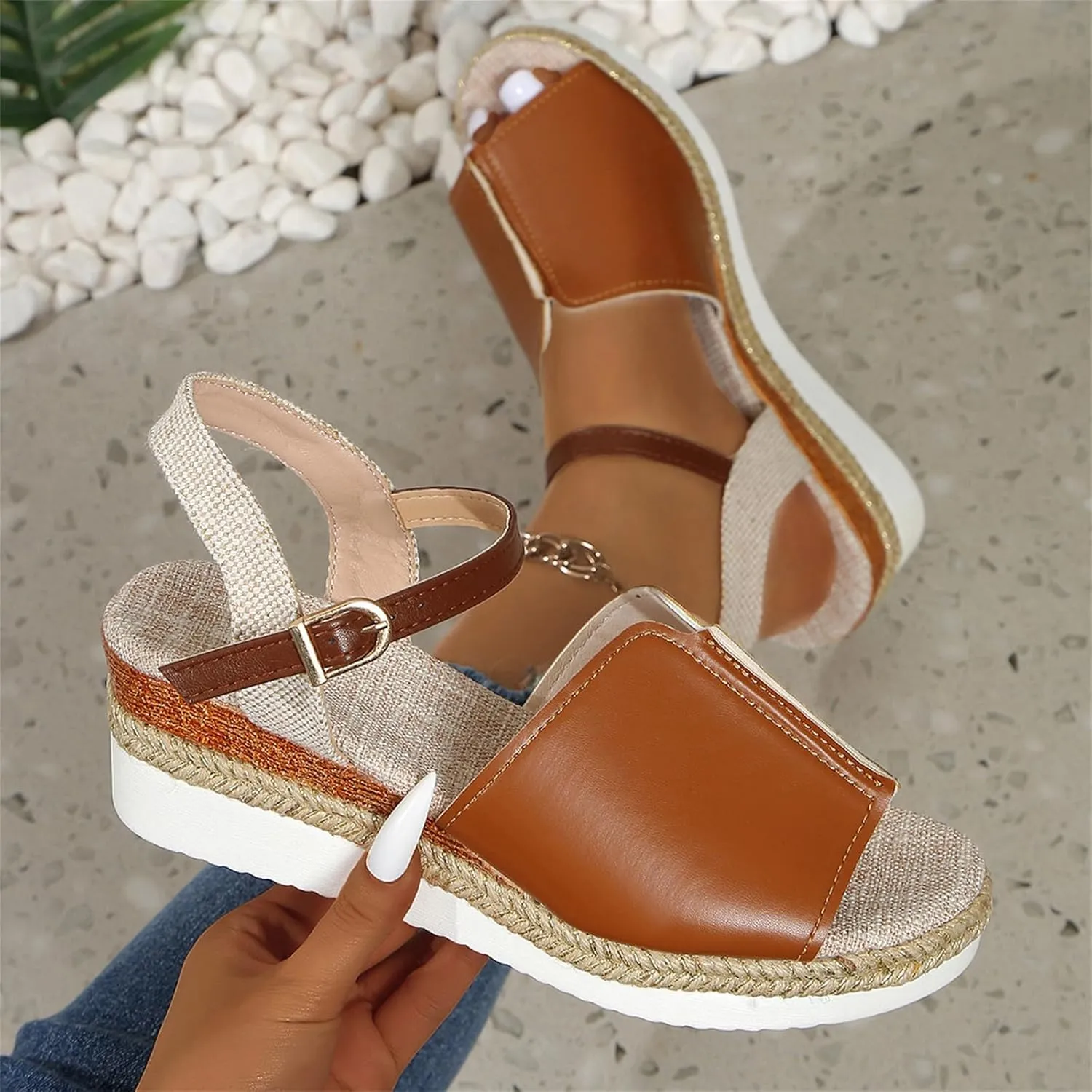 Orthopedic Wedge Sandals for Women Summer Dressy Casual Open Toe Ankle Strap Platform Espadrille Wedges Comfortable Outdoor Beach Shoes