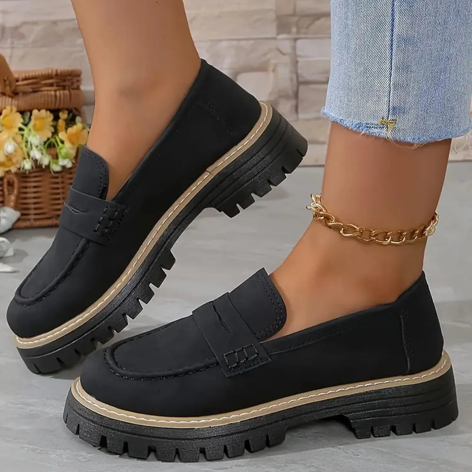 Orthoture-Orthopedic Platform Loafers Slip-On Walking Shoes Comfortable Lightweight Leather Loafers Cute Casual Walking Shoes