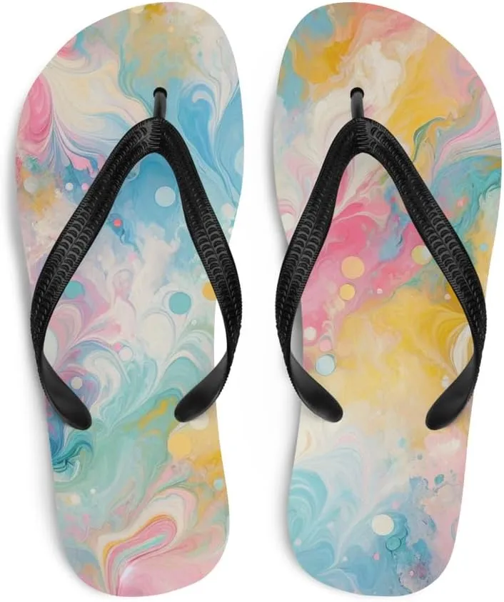 Pastel Swirl Flip-Flops, Colorful Summer Beach Sandals, Soft Foam Sole, Casual Slip-On Shoes for Pool, Vacation Wear