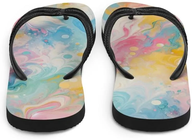 Pastel Swirl Flip-Flops, Colorful Summer Beach Sandals, Soft Foam Sole, Casual Slip-On Shoes for Pool, Vacation Wear