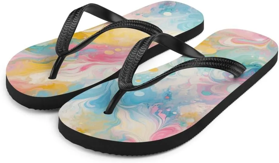 Pastel Swirl Flip-Flops, Colorful Summer Beach Sandals, Soft Foam Sole, Casual Slip-On Shoes for Pool, Vacation Wear