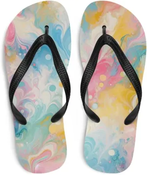 Pastel Swirl Flip-Flops, Colorful Summer Beach Sandals, Soft Foam Sole, Casual Slip-On Shoes for Pool, Vacation Wear