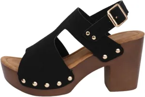 Platform Heels for Women Suede Studded Platform High Heel Stylish Roman Block Heel Sandals with Buckle Ankle Strap