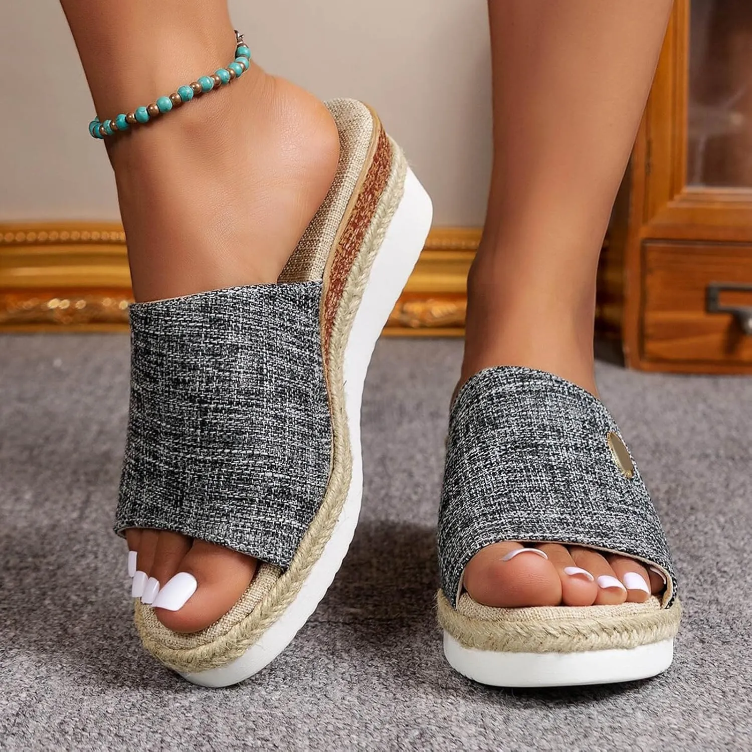 Platform Sandals for Women Slip on Wedge Sandal Comfortable Wedge Shoes Heels Open Toe Tie Lace Up Platform