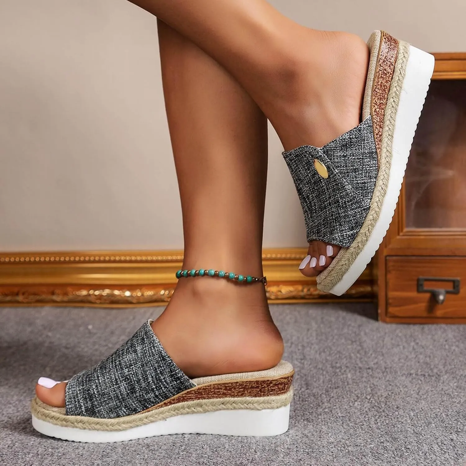 Platform Sandals for Women Slip on Wedge Sandal Comfortable Wedge Shoes Heels Open Toe Tie Lace Up Platform