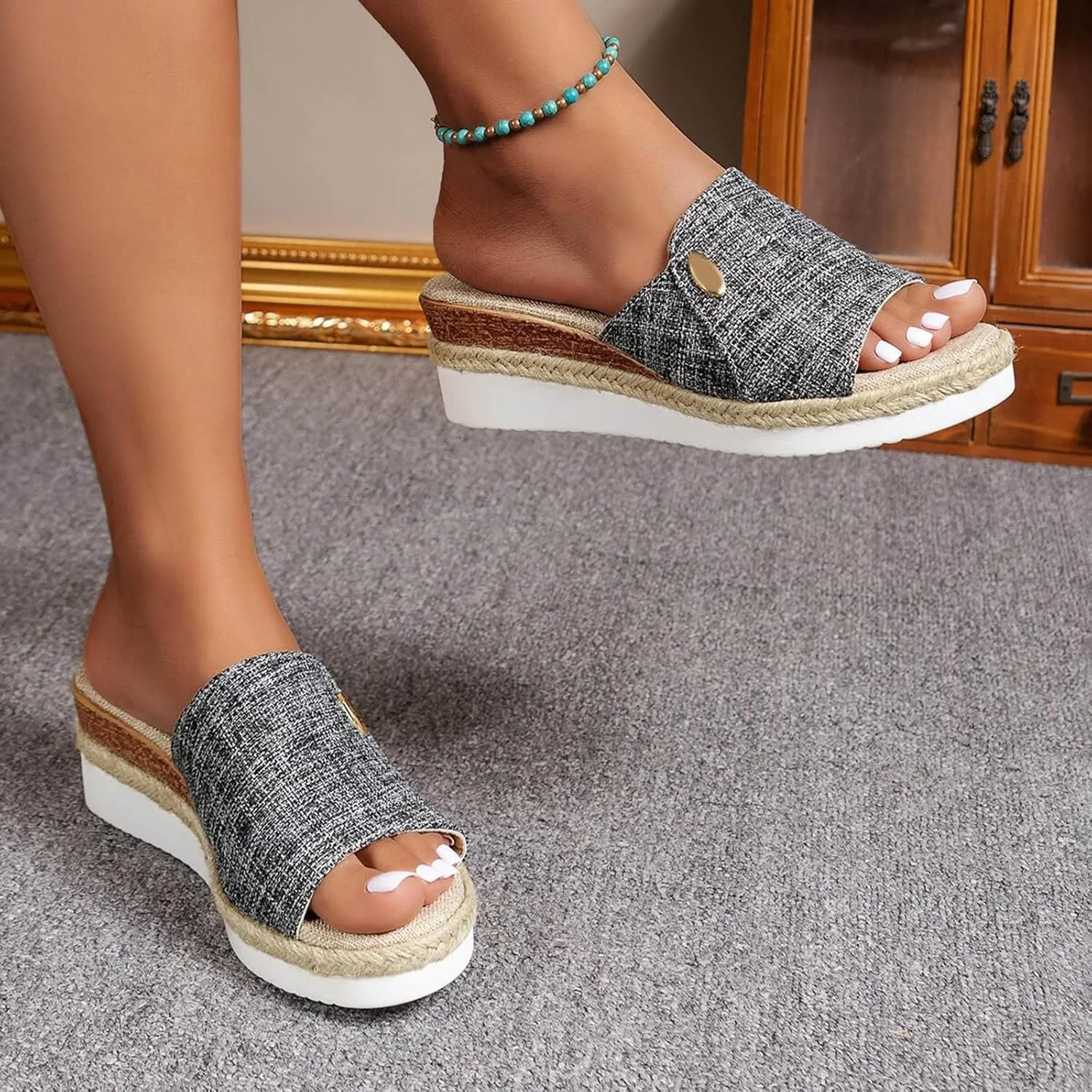 Platform Sandals for Women Slip on Wedge Sandal Comfortable Wedge Shoes Heels Open Toe Tie Lace Up Platform