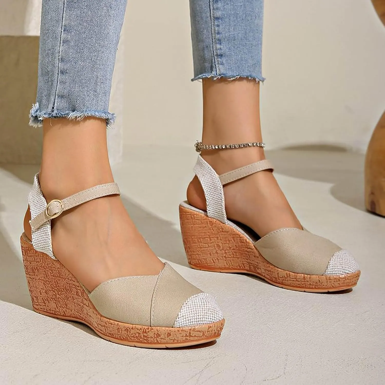 Platform Sandals Summer Casual Flatform Platform Wedge Slides for Women Wedge Espadrilles Brown Beach Sandals