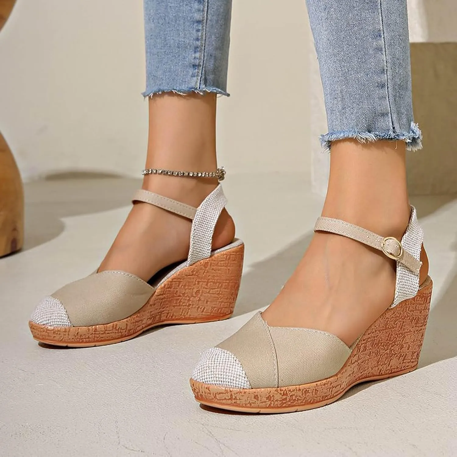 Platform Sandals Summer Casual Flatform Platform Wedge Slides for Women Wedge Espadrilles Brown Beach Sandals