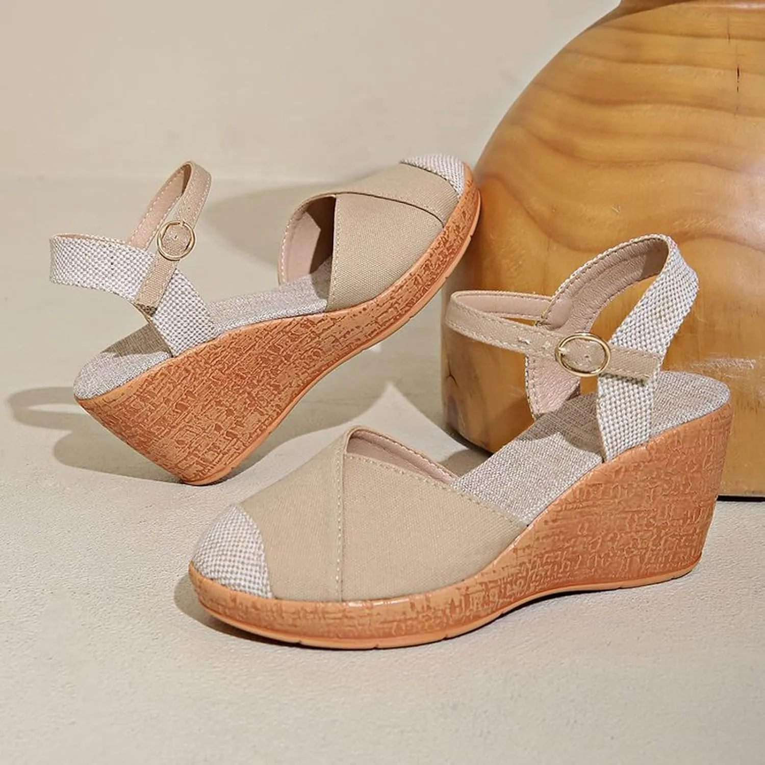 Platform Sandals Summer Casual Flatform Platform Wedge Slides for Women Wedge Espadrilles Brown Beach Sandals