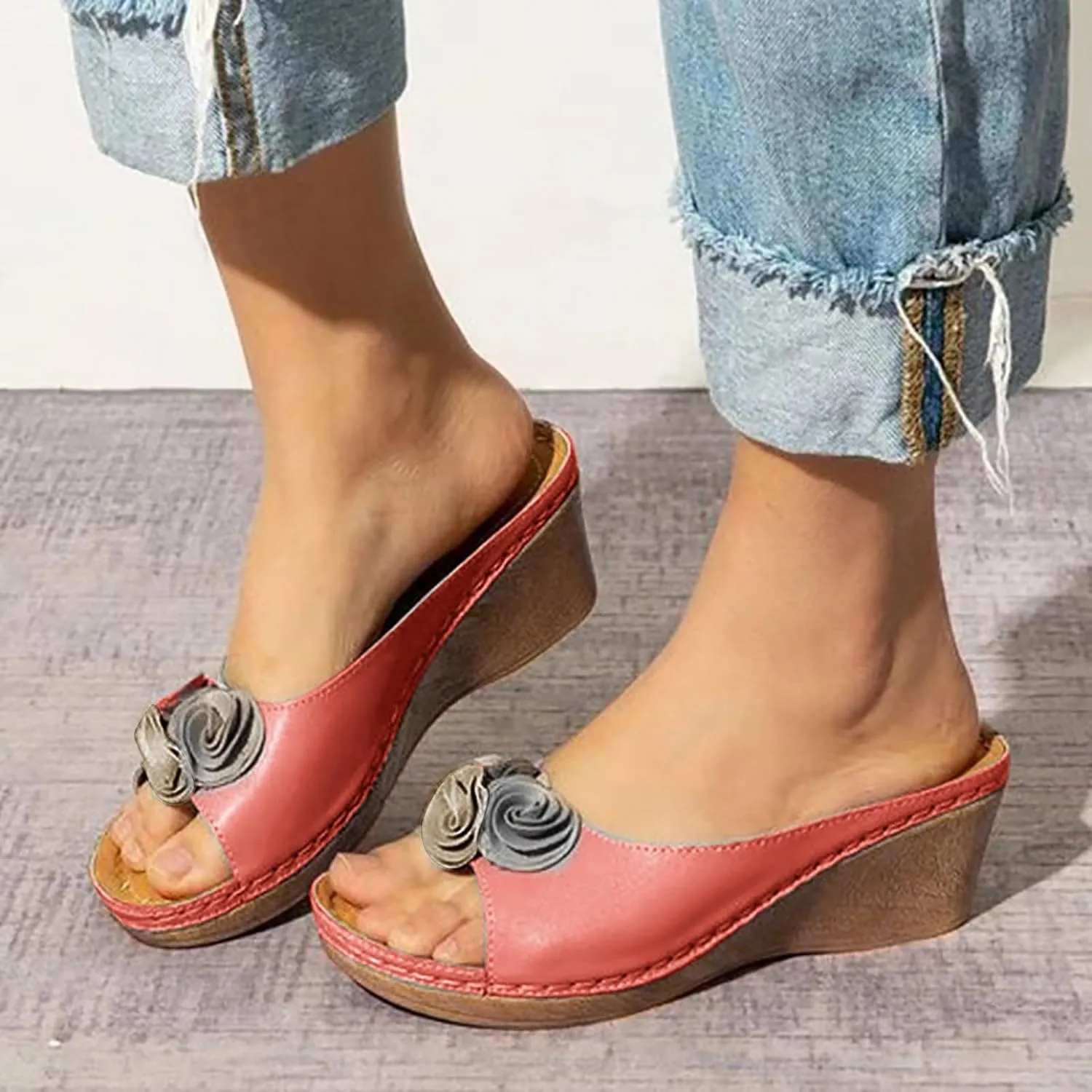 Platform Sandals Women Cork Wedge Espadrille Slides with Braided Details and Ankle Strap for Bohemian Summer Looks Orthopedic Sandal Beach Dressy Flip Flops for Wide Toe 2025 Spring