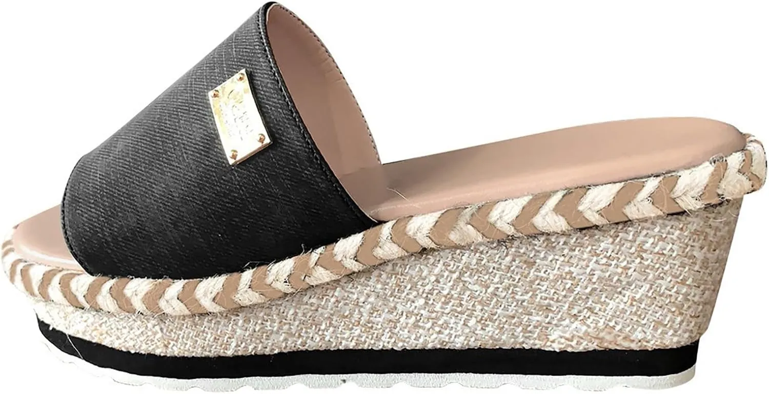 Platform Sandals Women Slip on Espadrille Sandals for Women Wedges Slides Open Toe Comfortable Wide Width Summer Outdoor Camping Walking Vacation Slides Sandal