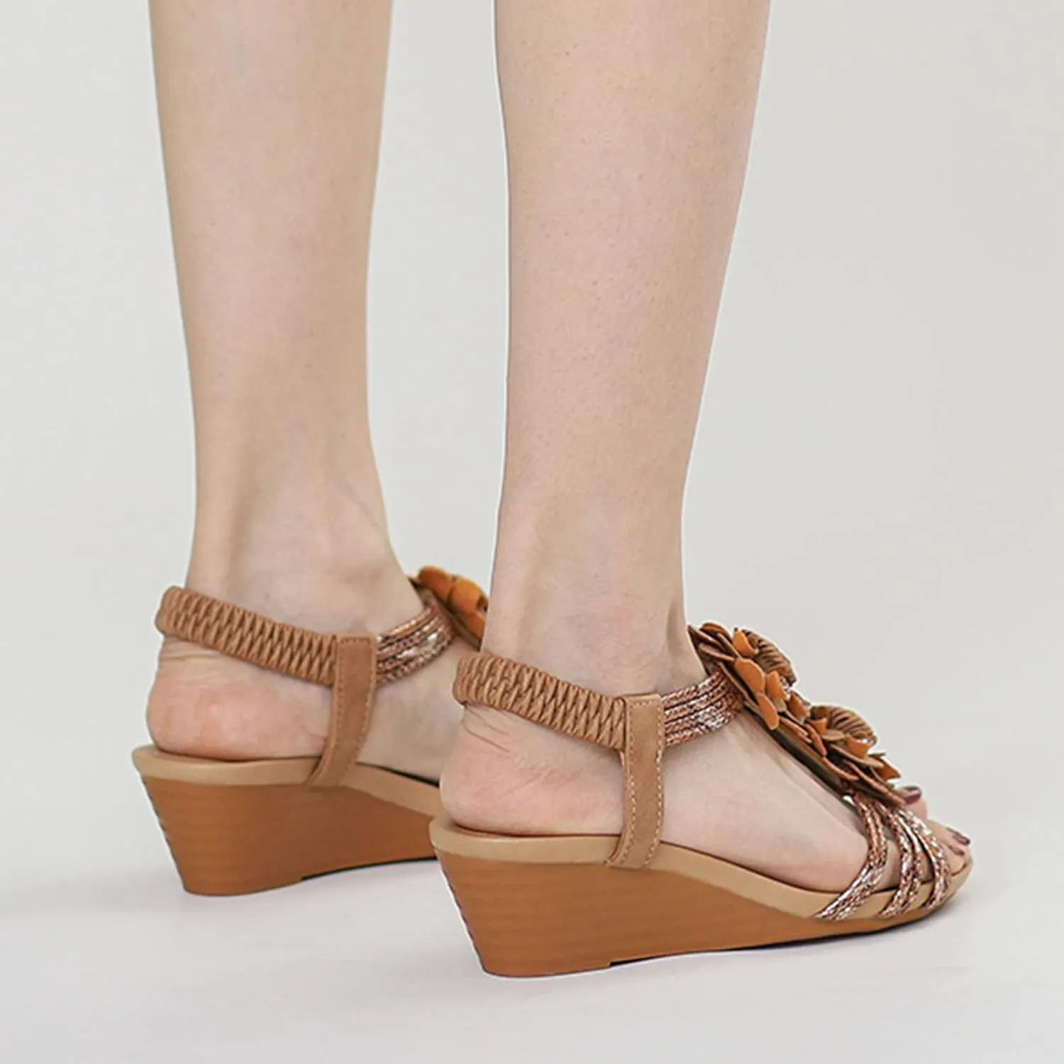 Platform Sandals Women Wedge Cork Footbed Elastic Ankle Strap Casual Walking Sandals Non-Slip Sole Beachwear 2025 Spring and Summer Vacation