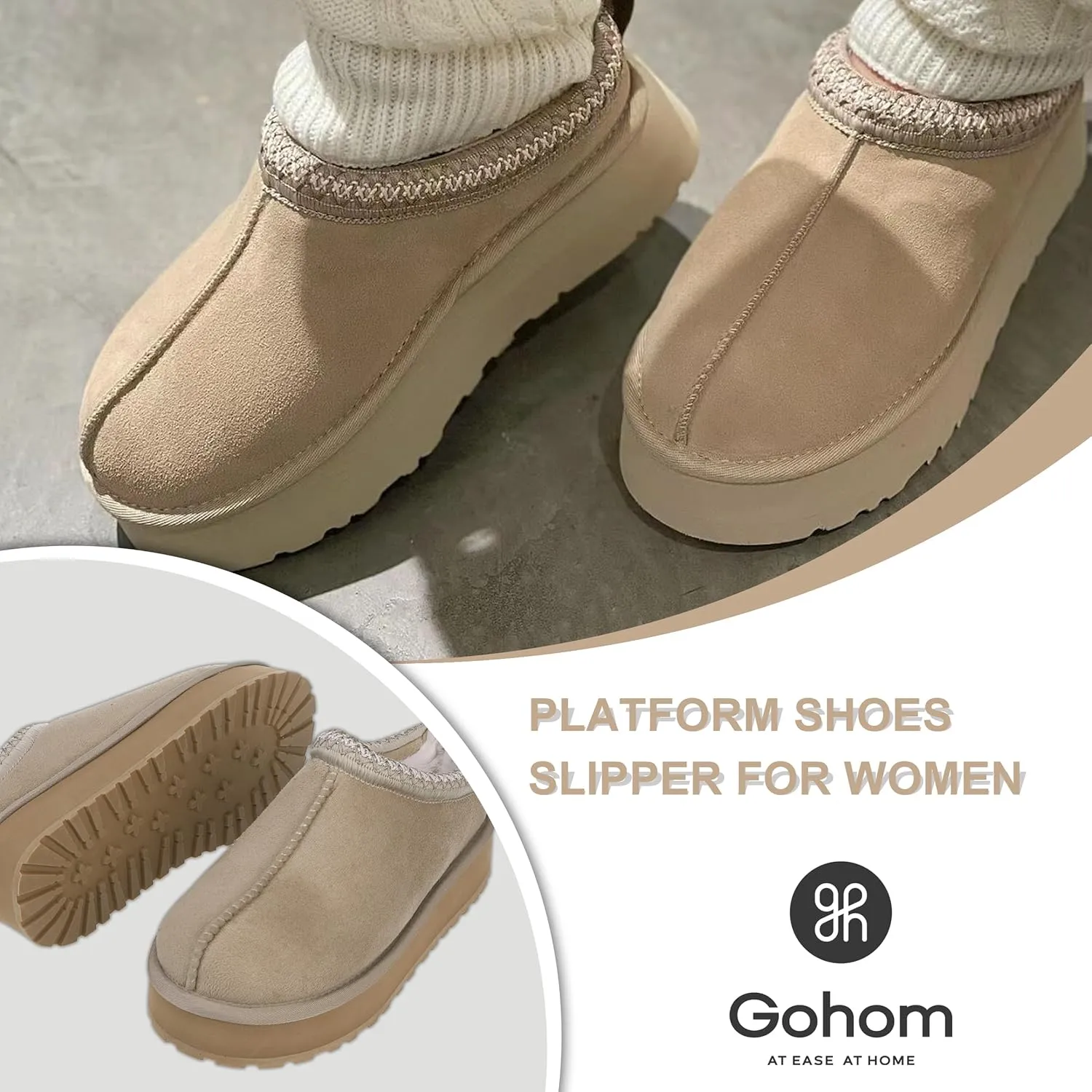Platform Slippers Mini Boots for Women Fleece Lined Booties Anti-Slip Snow Slippers for Women Outdoor