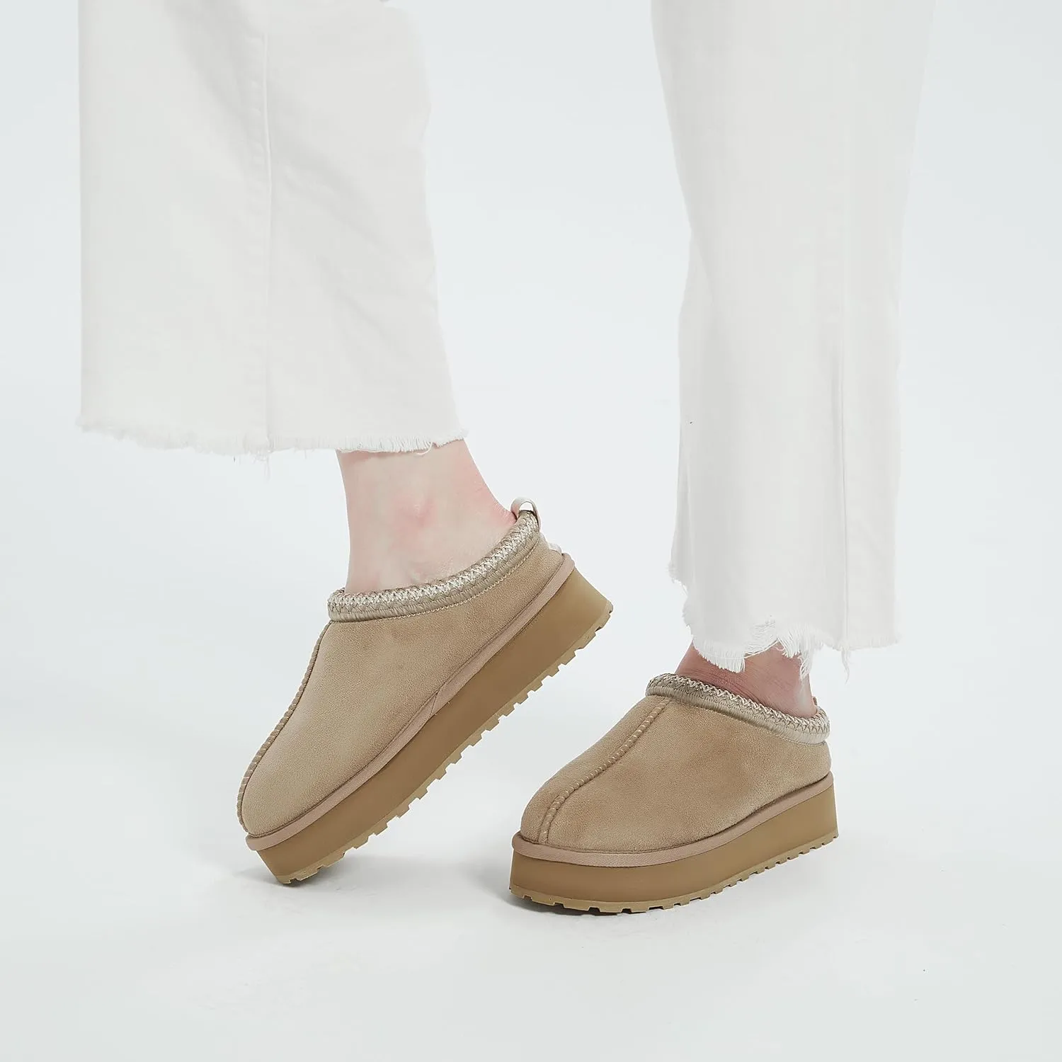 Platform Slippers Mini Boots for Women Fleece Lined Booties Anti-Slip Snow Slippers for Women Outdoor