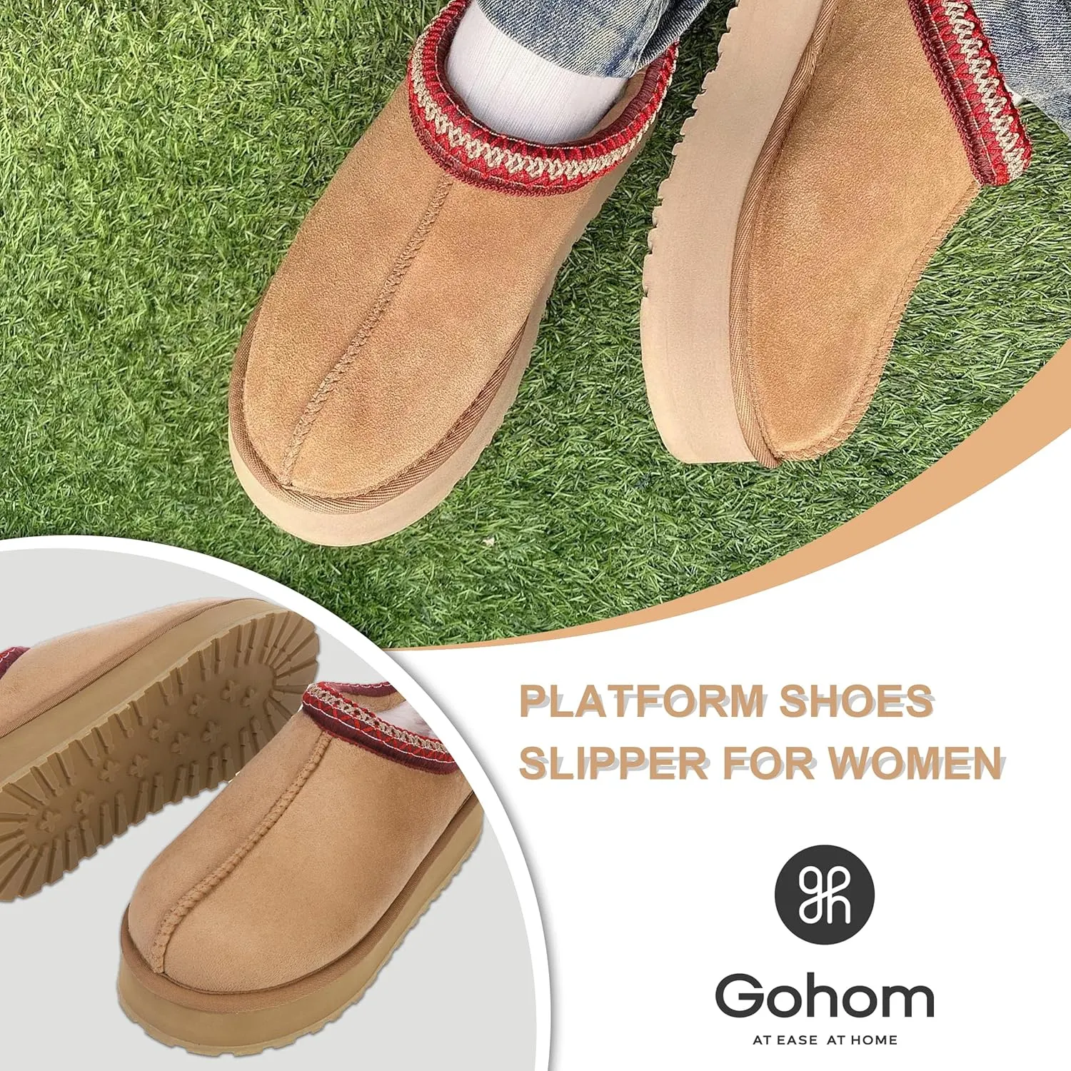 Platform Slippers Mini Boots for Women Fleece Lined Booties Anti-Slip Snow Slippers for Women Outdoor