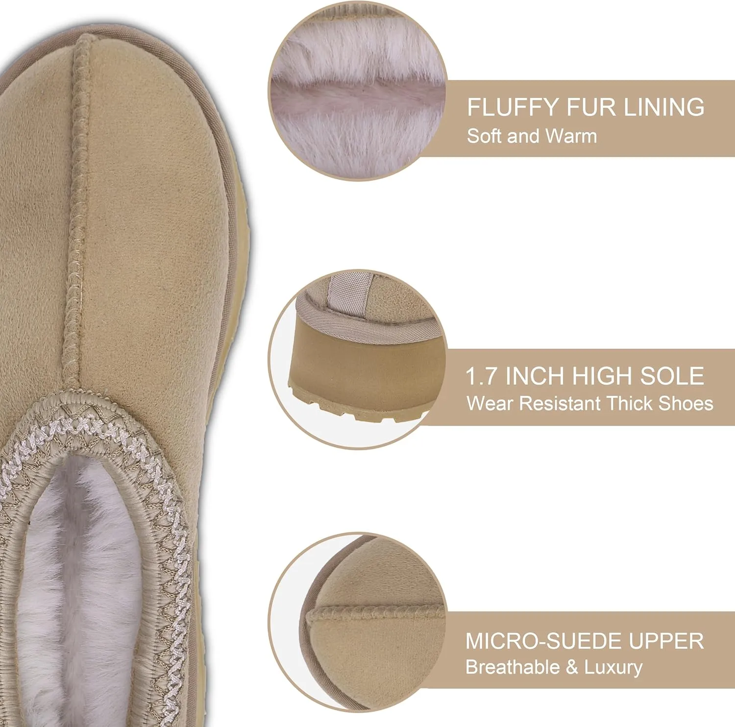 Platform Slippers Mini Boots for Women Fleece Lined Booties Anti-Slip Snow Slippers for Women Outdoor