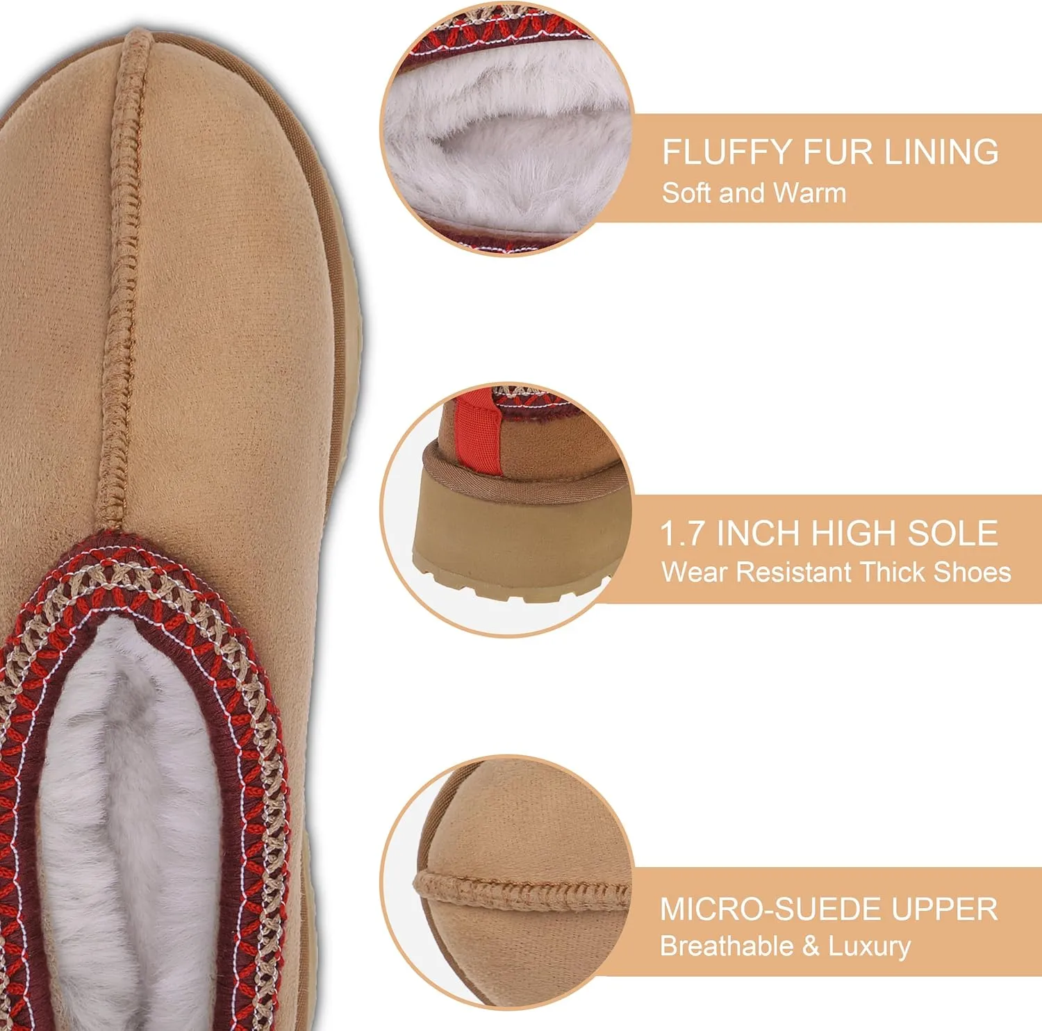 Platform Slippers Mini Boots for Women Fleece Lined Booties Anti-Slip Snow Slippers for Women Outdoor